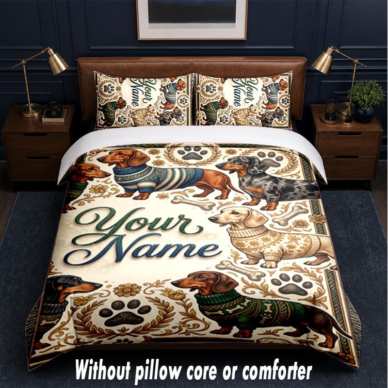 Forest Nature Theme Custom Text Or Name 3Pcs Bedding Set,1 Flat Sheet & 2 Pillowcases Personalized Home Bedding