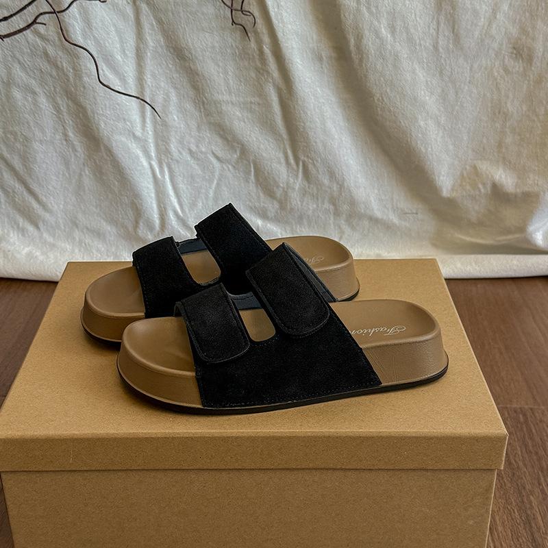 

Women s Summer Outdoor Beach Slippers Double Strap Magic Tape Anti-Slip Fashionable Slip-On Sandals Breathable Comfortable 36 чёрный