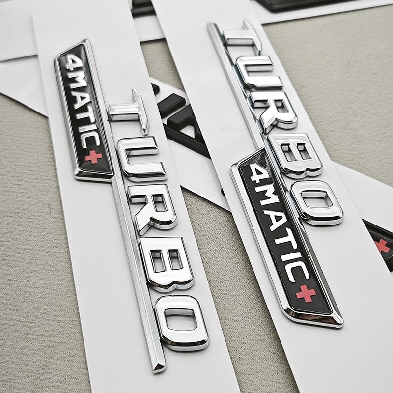 2 Pezzi Emblema TURBO 4MATIC+ per Mercedes Benz AMG W213 W205 W177 W167 A45S E63S GLE53 Badge parafanghi Adesivo Logo Accessori Auto