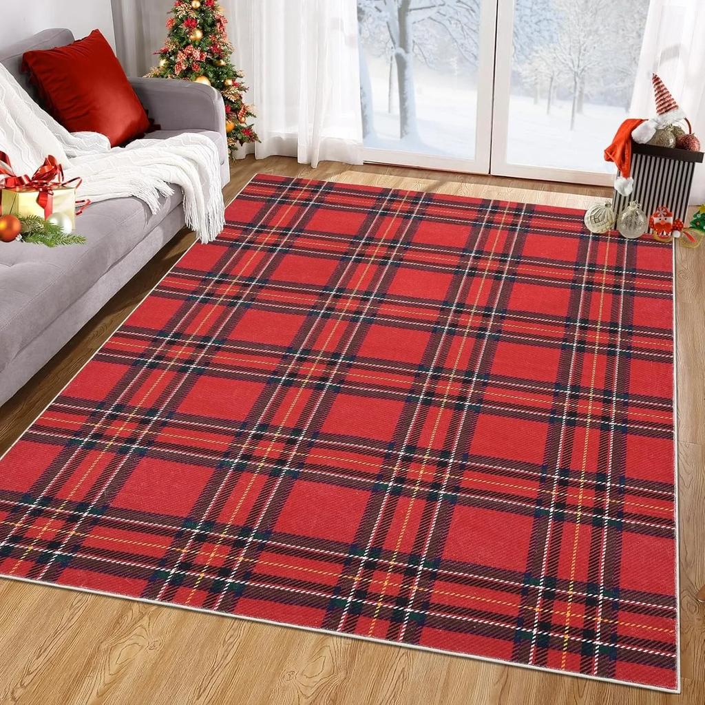 Kerst Woonkamer Tapijt Vloermat Groen Geruit Lijnen Kleed Kerst Huisdecoratie Matten