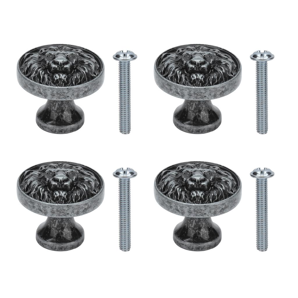 4Set Lion Head Zinc Alloy Cabinet Door Handle Modern Antique Cartoon Solid Drawer Pull Circular