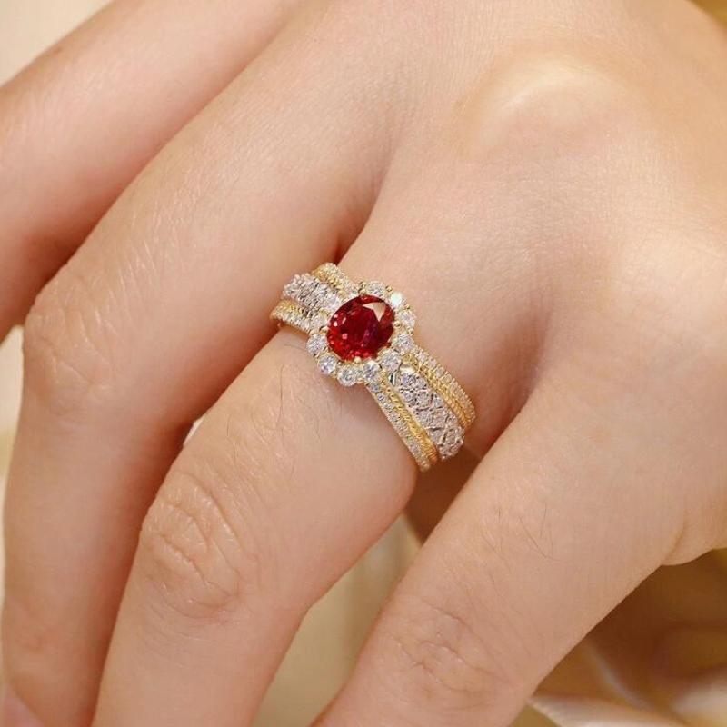 New Fashion Lab Ruby Full Zircon Ring For Women Upscale Eternity Ring Jewelry Wedding Engagement Party Anniversary Birthday Gift