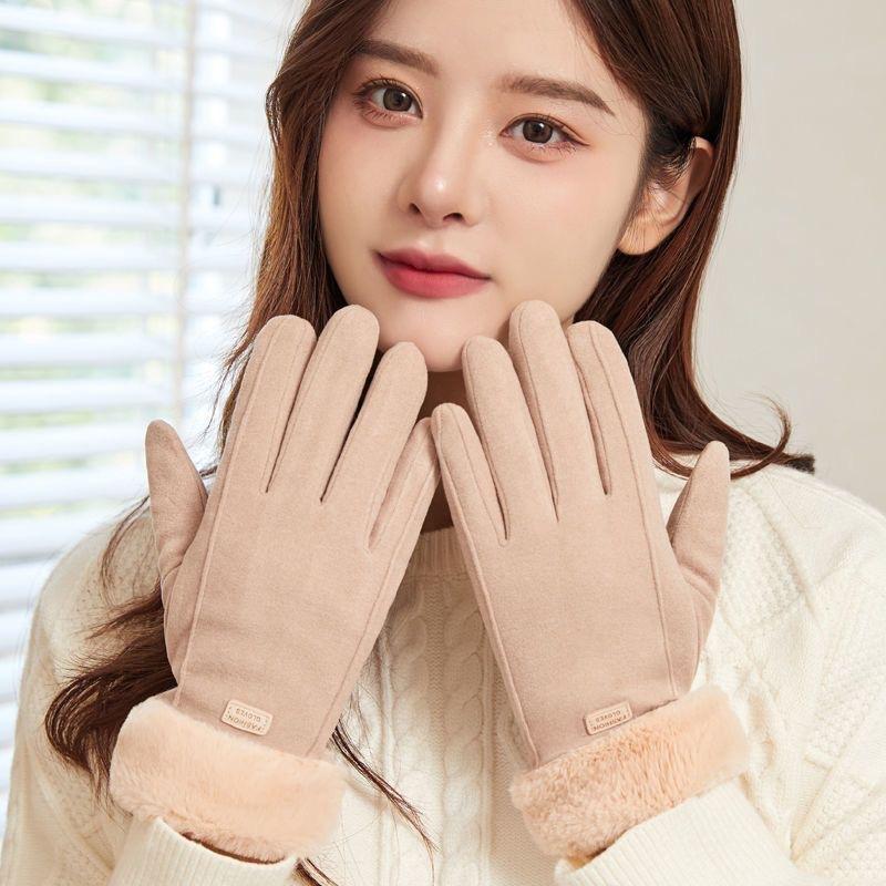 German velvet gloves women's autumn and winter outdoor riding cold-proof cotton cashmere fleece driving bicycle warm gloves