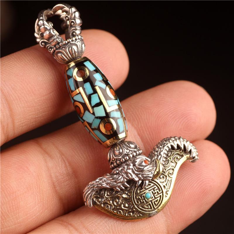 Collier, Arme Magique, Couteau Yue, Perle Dzi Trompe d'Éléphant Rétro, Pendentif Pilou, Pendentif Jouet Littéraire pour Hommes et Femmes