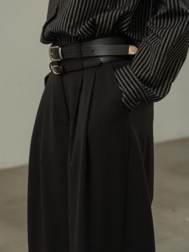Mosyupamosyu Double Belt Loop Wide Pants [Charcoal]