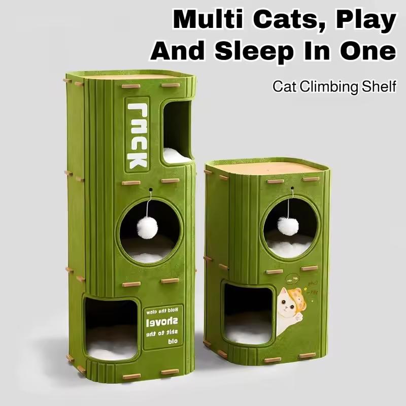 2-Tier Felt Cat House & Condo with Scratching Pad for Indoor Cats, Multi-Cat Families, Play & Sleep - High Demand Limited Stock