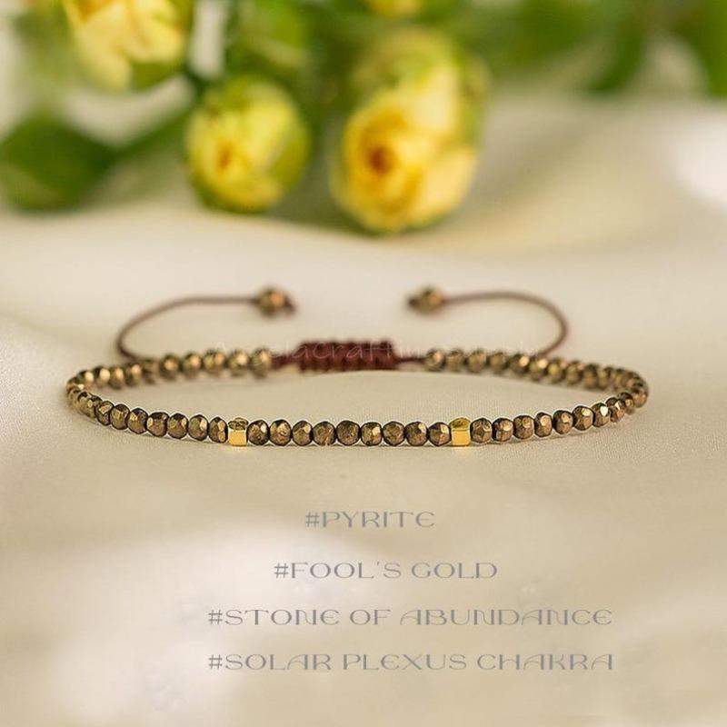 Pyrite Crystal Dainty Bracelet, Natural Gemstone Minimalist Bracelet, Solar Plexus Chakra, Stone of Abundance