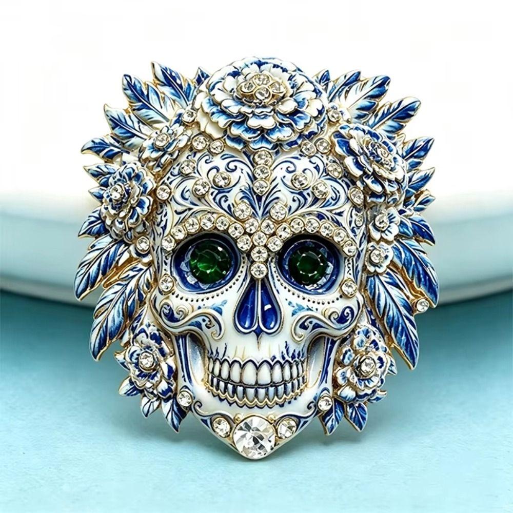 Blumiges Design Totenkopf Brosche Emaille Blumiger Totenkopf Abzeichen Anstecker Halloween Revers Anstecker Feiertag