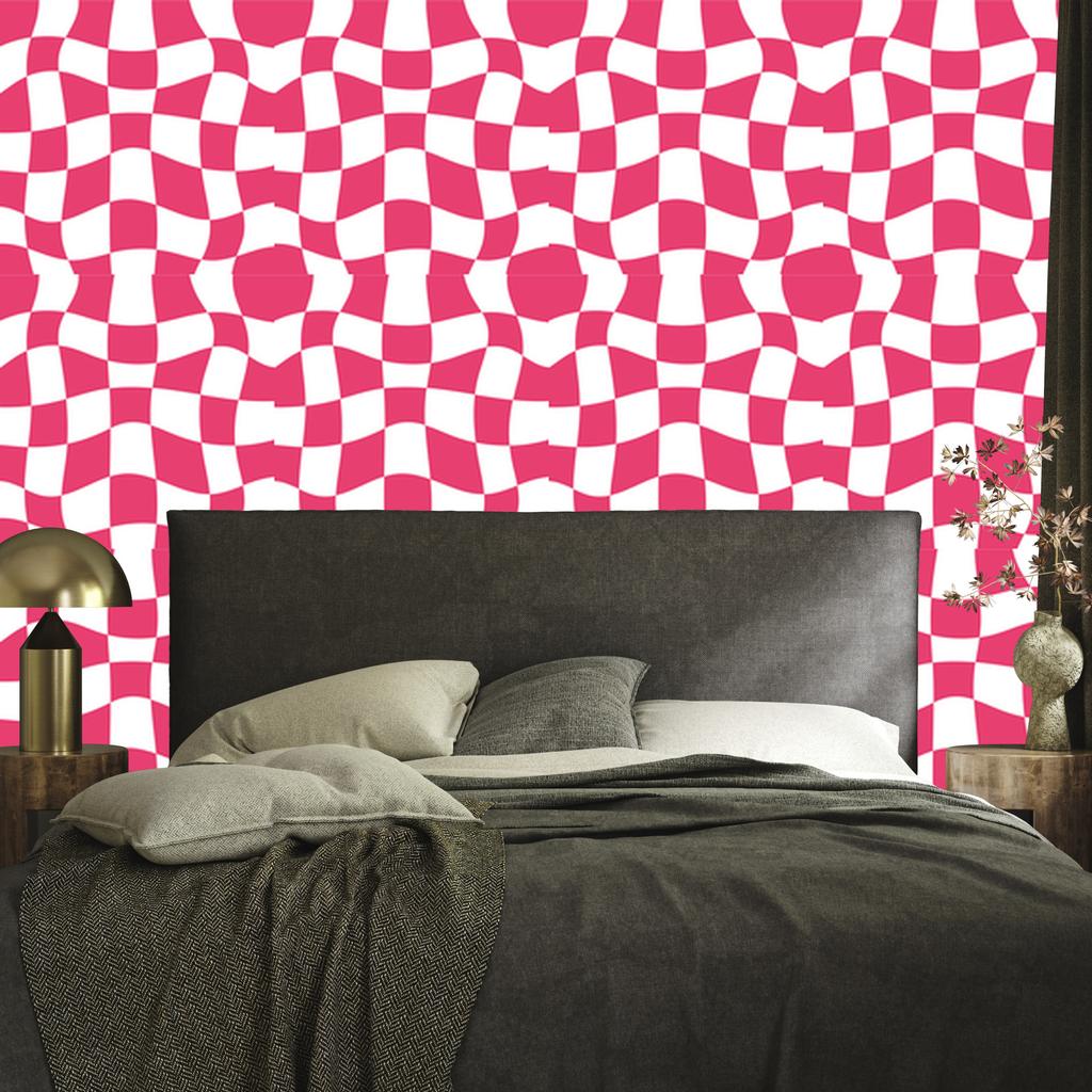 Wallpaper Casual checkerboard of pink, white and powder pink 50x1000