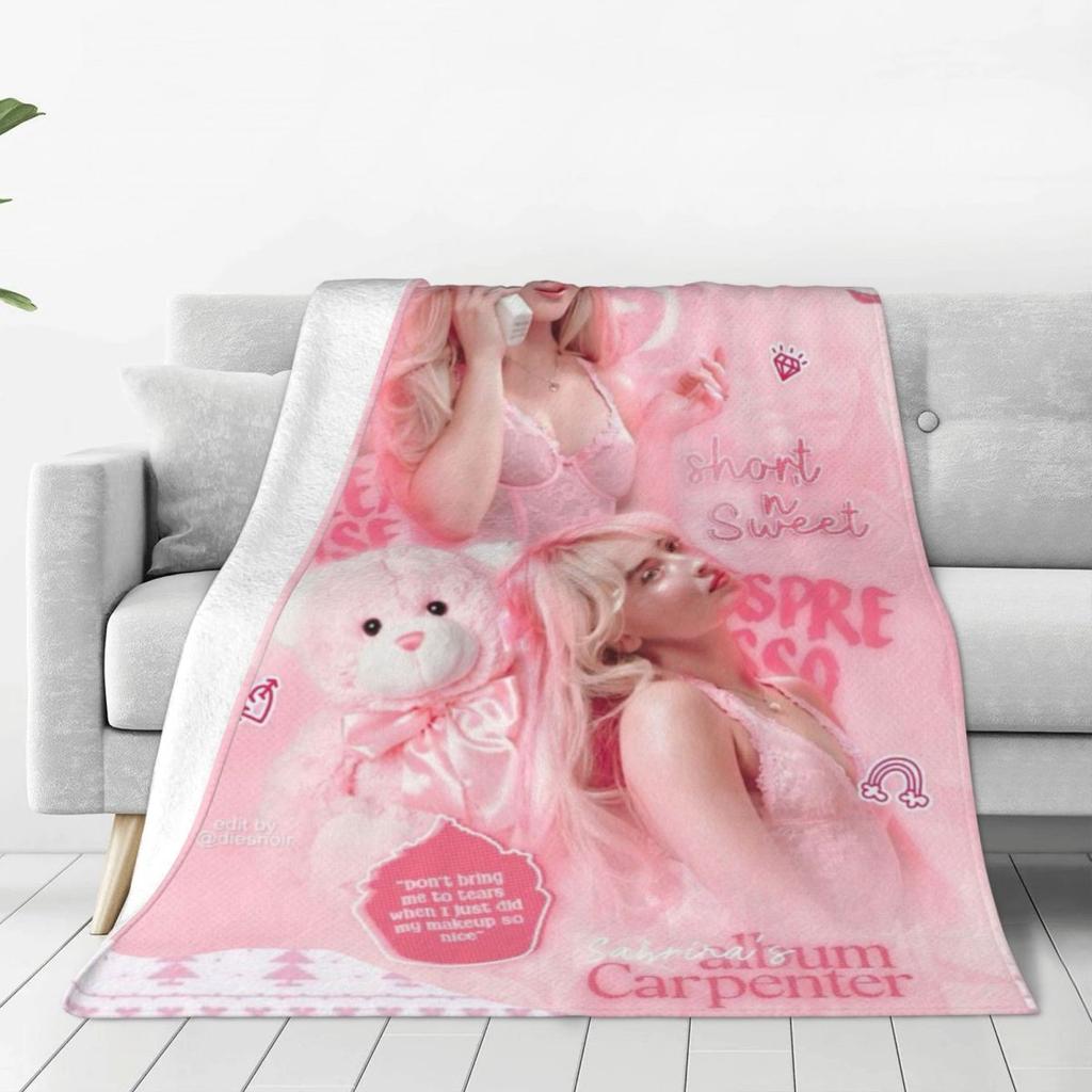 Custom Sofa Fleece S-Sabrina Carpenter Throw Blanket Warm Flannel Blankets For Bed Travel Sofa Bedspreads