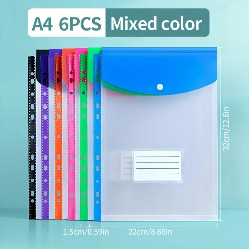 6/12pc A4 Large Capacity Loose Leaf Folders with 11 Hole Binding Rings, Modern PP Material, Expandable Buttons and Label Pockets