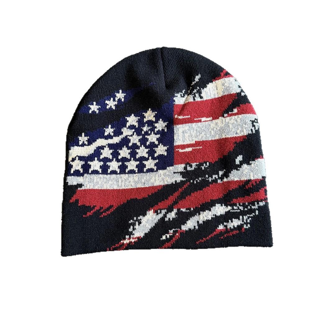 American Flag Knit Hat For Men Women Outdoor Warm Beanie With Colorblock Pattern