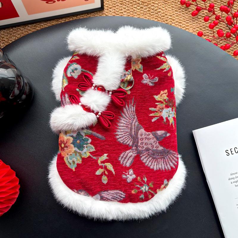 Winter and Autumn Dog and Cat New Year Formal Wear Thick and Warm Cotton Coats for Pets, Pet Clothing Accessories