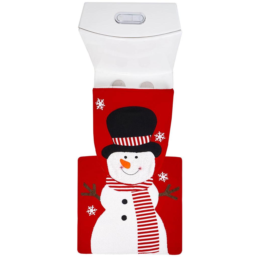 Christmas Toilet Seat Cover Set: Santa, Snowman & Reindeer 2-Piece Bathroom Decor.