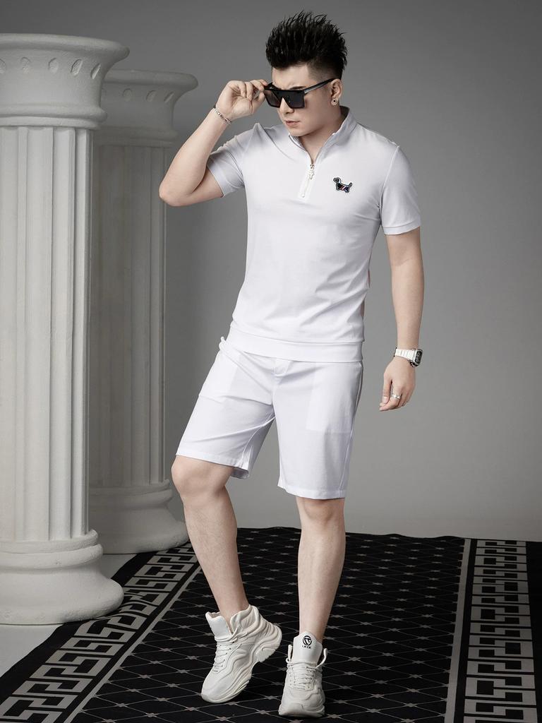European Trendy Brand Badge Polo Shirt Men's Short-Sleeved Stand-Up Collar T-Shirt 2025 Summer New Business Casual T-Shirt