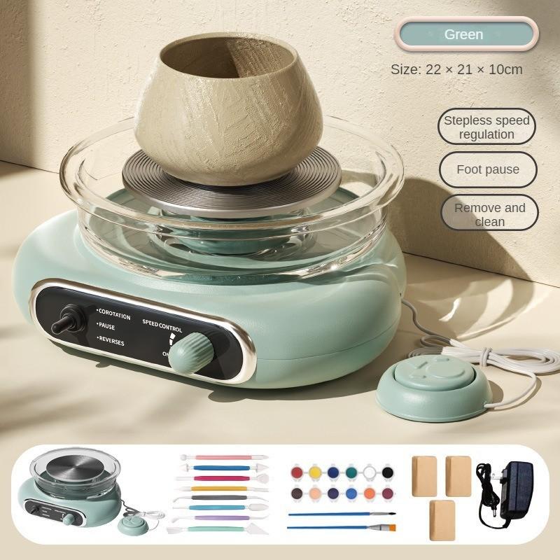 

Grey/Green Electric Pottery Machine Continuously Variable Speed Professional Ceramic Machine Handmade Clay and Pottery Teaching Equipment