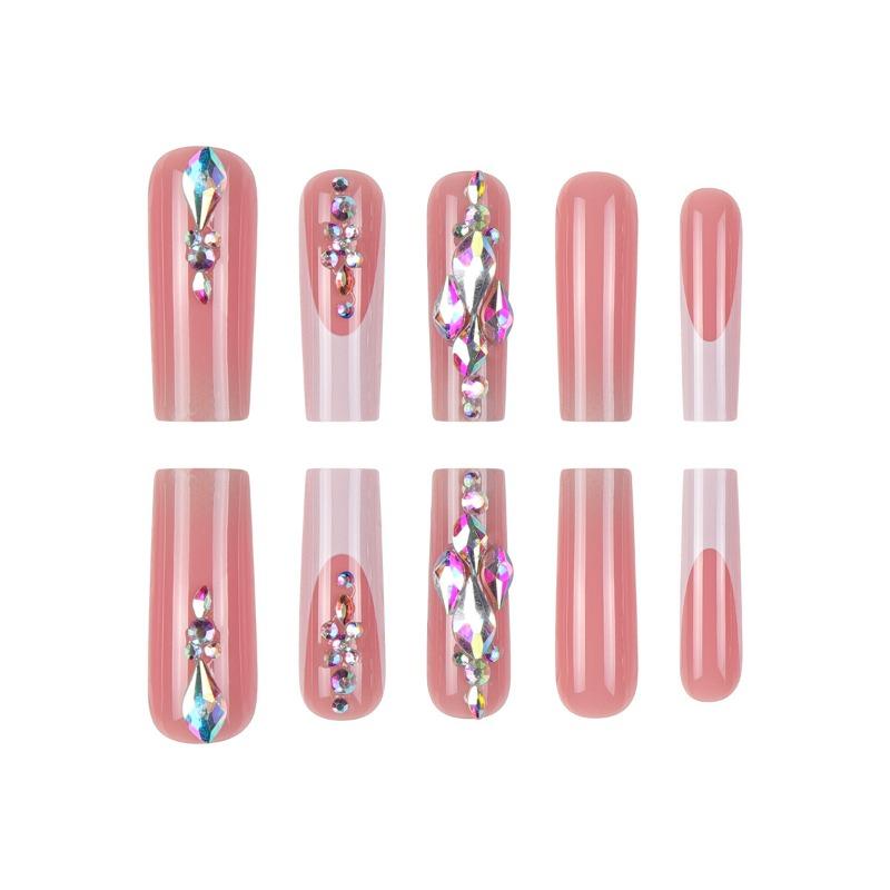 Foreign trade simple wearing nail white French rhinestone nail piece removable advanced fake nail finished patch nail