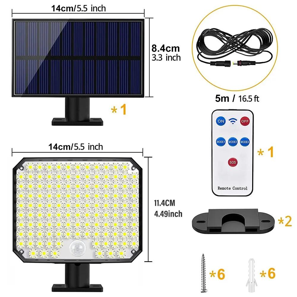 118 LED Solar Licht Outdoor Wasserdicht mit Motion Sensor Flutlicht Fernbedienung 3 Modi für Terrasse Garage Hinterhof Solar Lampe