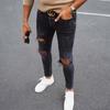 Men's Jeans Trendy Knee Breaks Zipper Calf Pants Torn Mens Denim Trousers