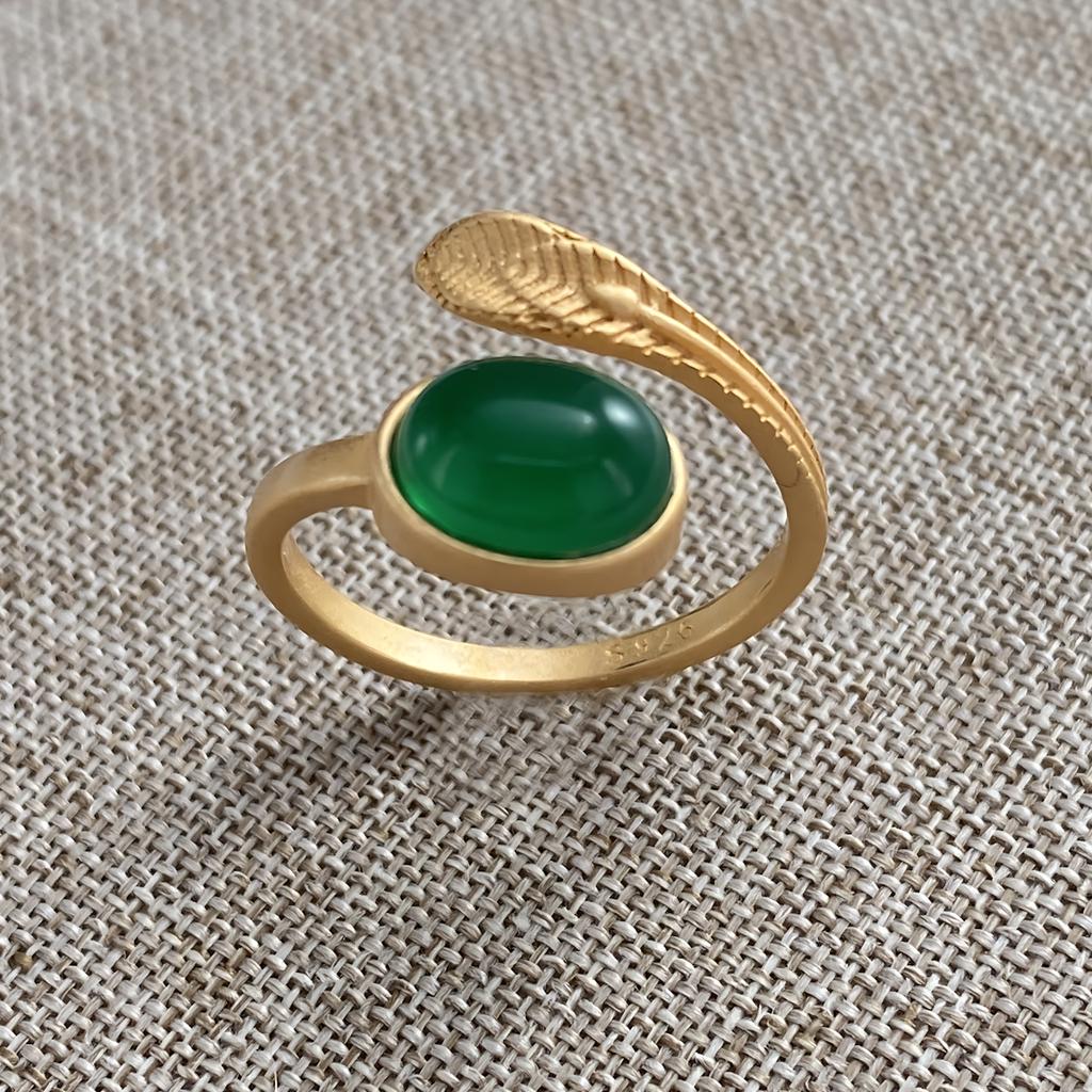 PANJBJ Anello Geometrico in Argento Sterling 925 con Giada di Hotan per Donna Ragazza Regolabile Gioielli Delicati Retrò Regalo di Compleanno Dropshipping