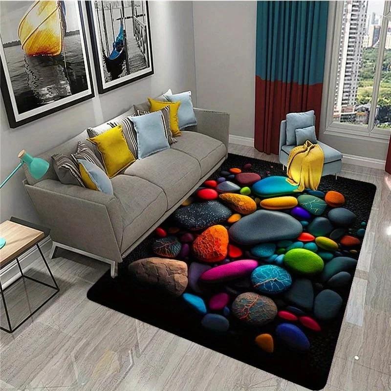 Colorful Pebble Print Rug Non-Slip Floor Mat for Living Room Bedroom Bathroom Unique Area Rug Home Decorative