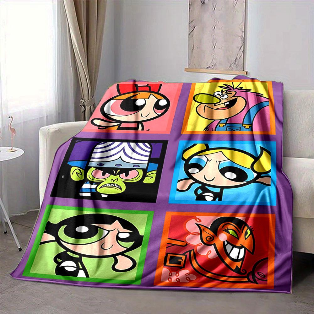 1PC Powerpuff Girls Blanket Soft Warm All Season Throw for Sofa, Bed, Car, Office Vibrant Colorful Design, Durable & Cozy Gift