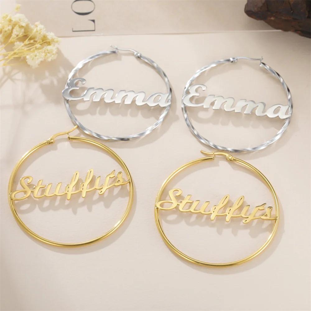 Personalisierte Creolen für Damen Ohrringe mit individuellem Namen Edelstahl-Creolen Angepasste runde Ohrringe Statement-Ohrschmuck Geschenk 2026