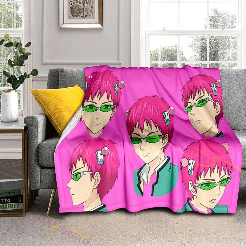 Anime Kusuo Saiki Peeker Customized Blanket Plush Flannel Decoration Bed Home Throw Sofa Blankets Unisex Children Boys Gifts