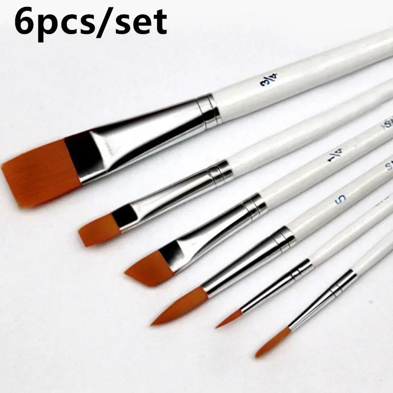 6pcs /set Painting Brush Oil Paint Nylon Hair Water Color Acrylics Art Set Supplies Oil Painting Brushes School Stationery