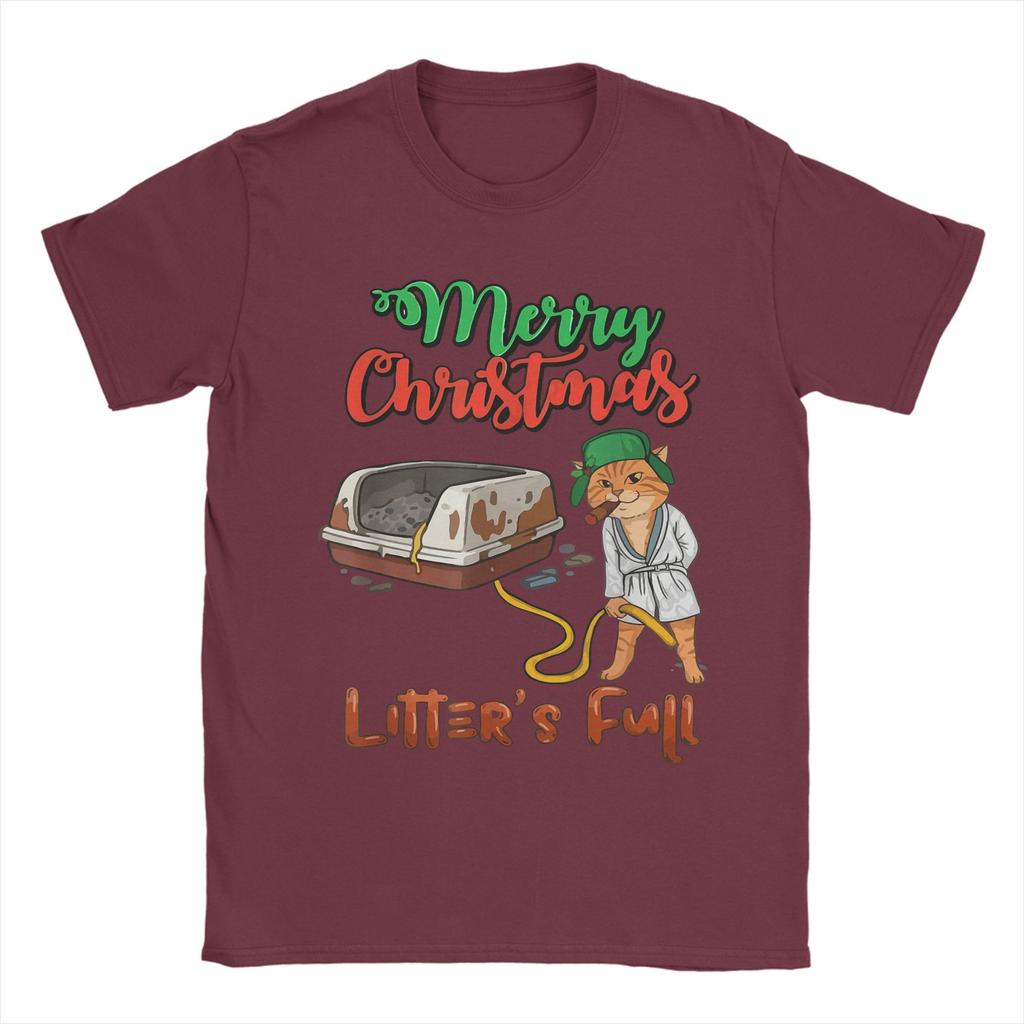 Litter's Full Merry Christmas Funny Cat Lovers Holidays Xmas T Shirt Men T-Shirts Beach O Neck Tees Wholesale Big Size Clothing