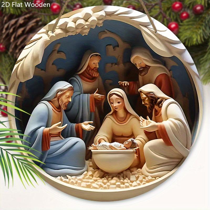 Nativity Scene Wooden Sign - Charming Vertical Christmas Sign with Jesus Theme - Unique Decorative Sign and Plaques - Ideal Front Door Decor