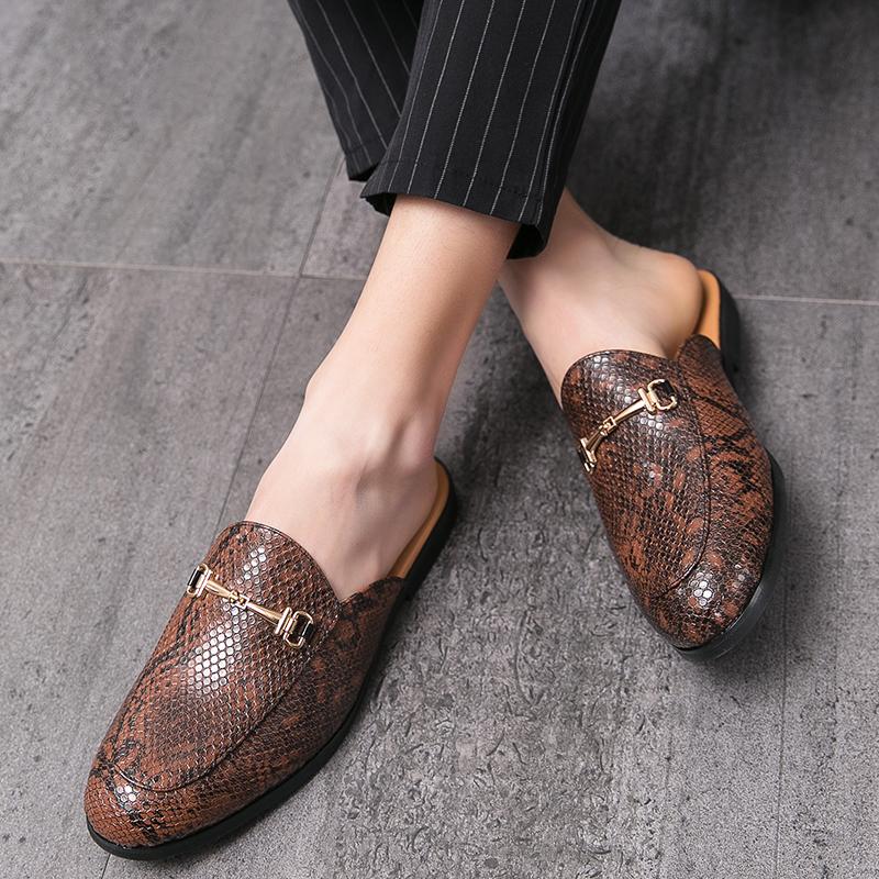 Summer Half Shoes For Men Leather Backless Semi-Drag Casual Shoes Men's Loafers Slippers Mules Open-back Sandals Slip-On Flats