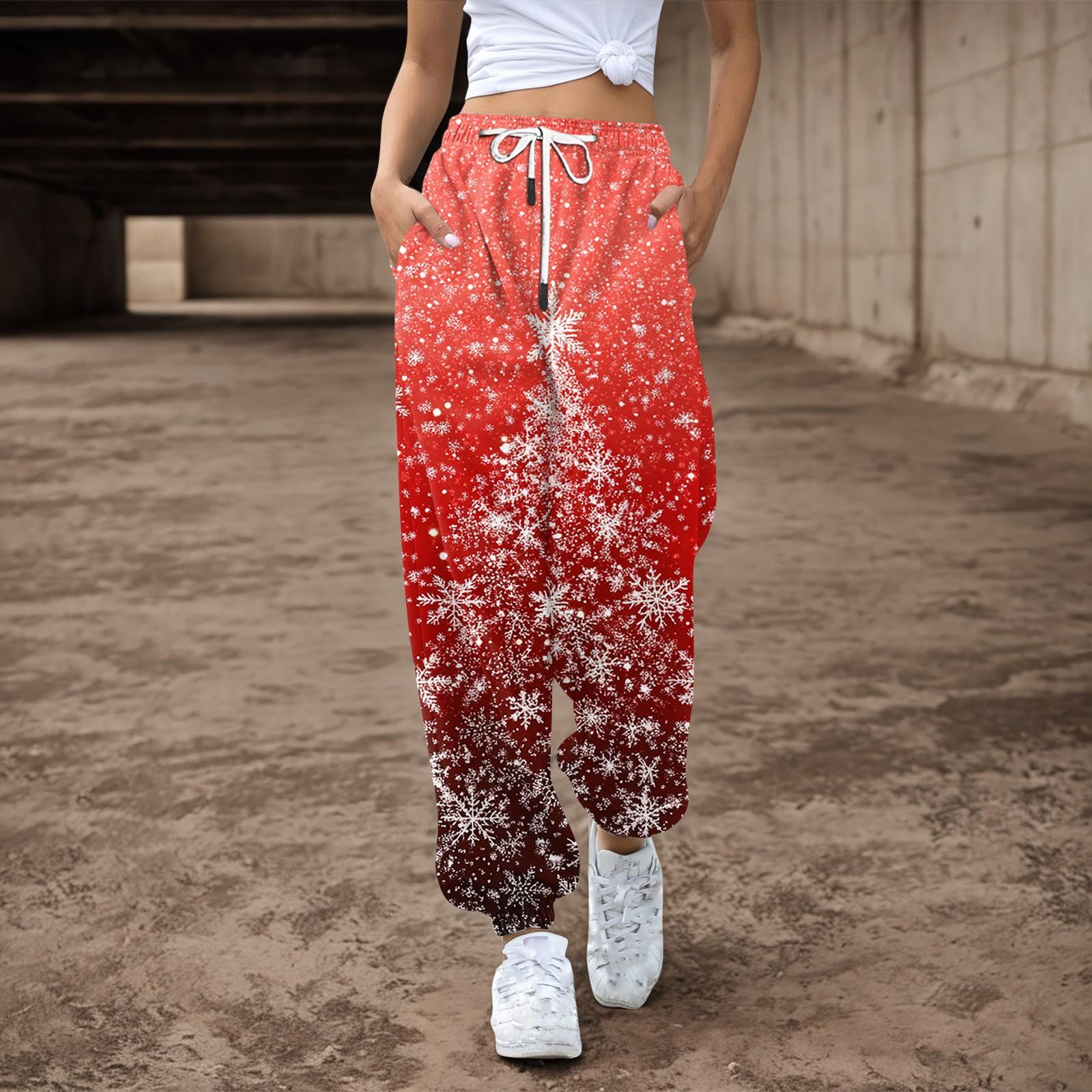 

Женские повседневные брюки с завязками на резинке и рождественским принтом, спортивные штаны XL арбуз красный