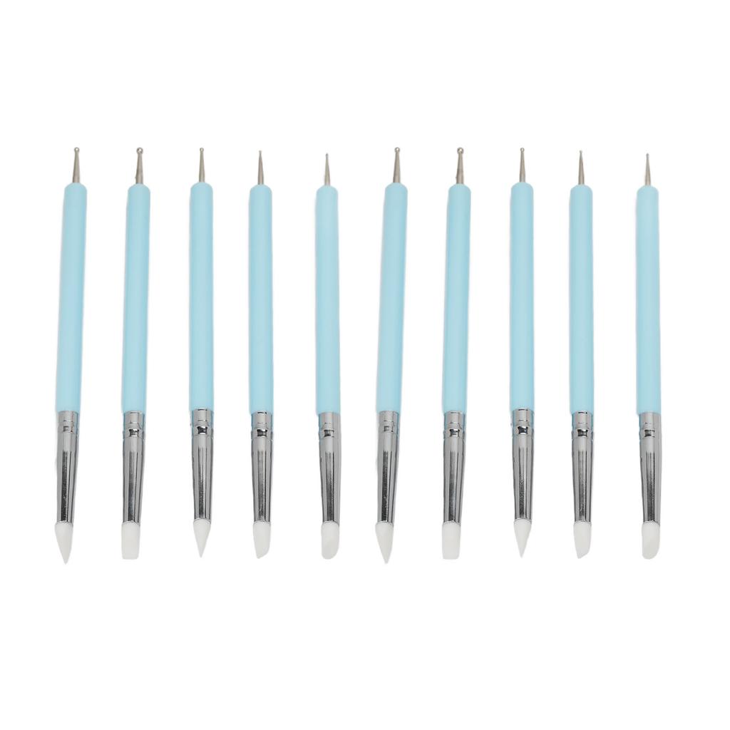 2 Set Dual Tipped Nail Art Dotting Pen Silicone Head Nail Art Sculpture Polish Carving Pen