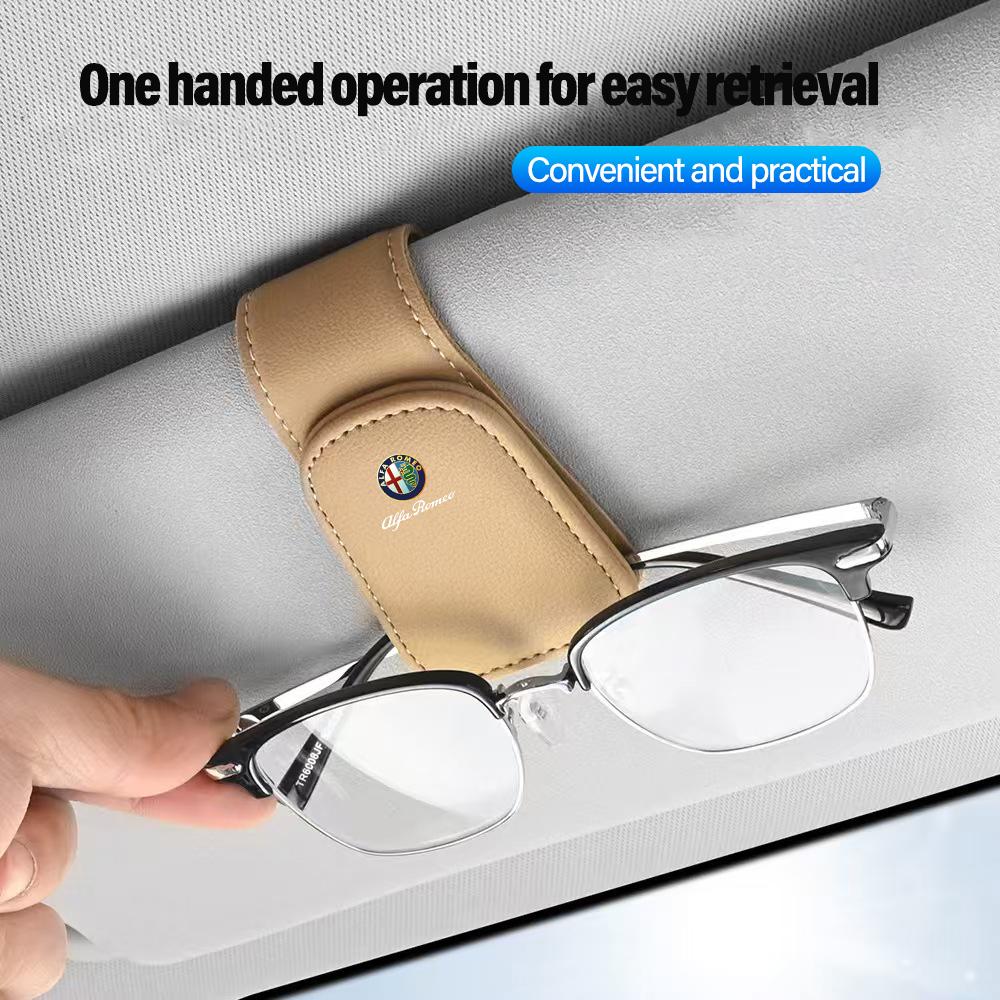 2026 Hot Alfa Romeo Leather Car Glasses Clip Sunglasses Box Sun Visor Eyeglasses Card Ticket Holder For Alfa Romeo 4C 159 166 Sp zj6