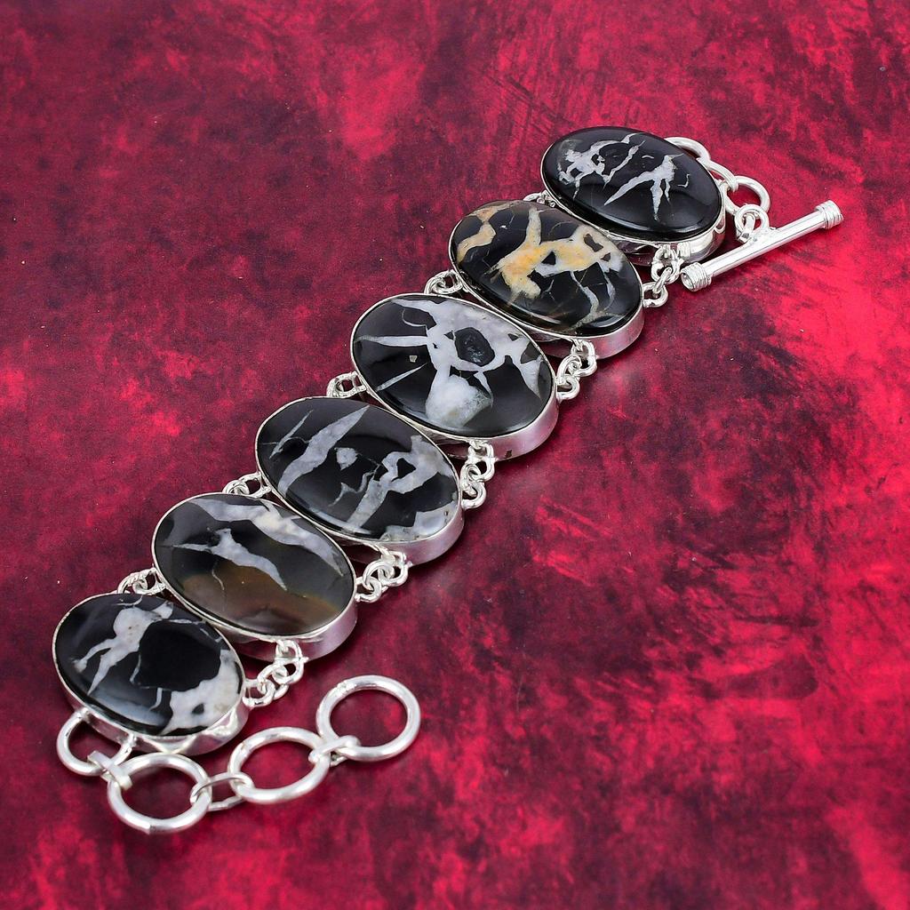Septarian Fossil Designer Jewelry, 925 Solid Sterling Silver Bracelet & Necklace, Handmade Beautiful Jewelry,For Anniversary Gift