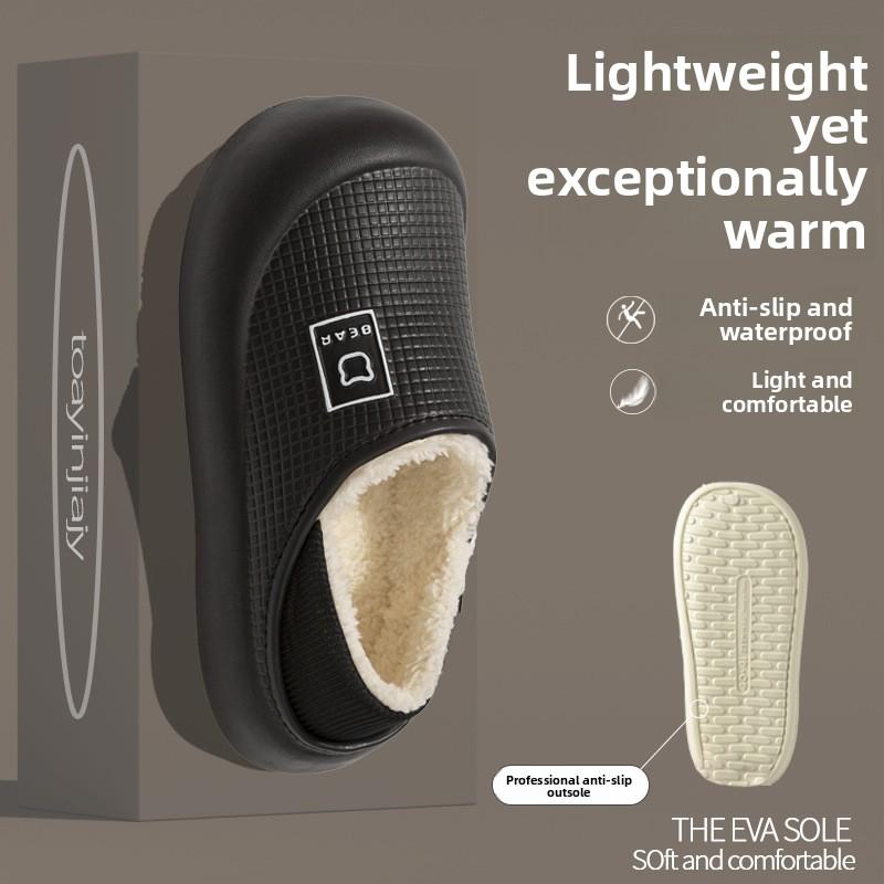 Cotton Slippers for Women, Winter Bag with Added Velvet for Indoor Warmth, Thick Soled Waterproof Down Cotton Shoes for Men, Suitable for Outdoor Wear