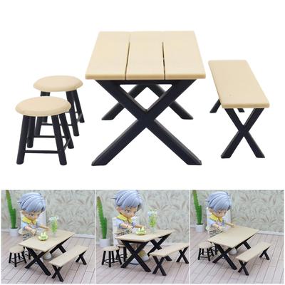 4Pieces 1/12 Scale Miniature Camping Furniture Set With Long Table Bench Stool For Dollhouse Camping Scene Displaying