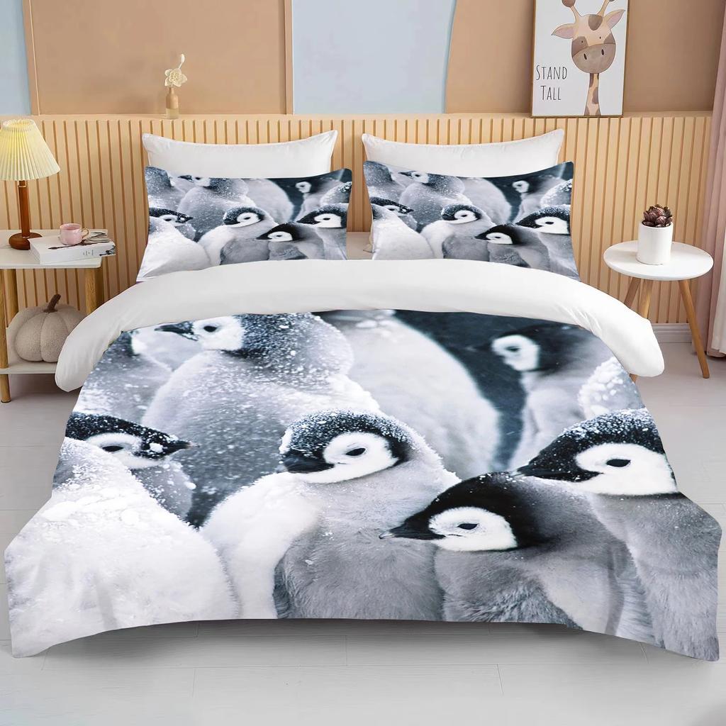 Niedliche Pinguin Bettwäsche 3-teiliges Set King Size Doppelbett Bettwäscheset Mikrofaser oder Polyester Bettbezugset Kinderzimmer Bettset
