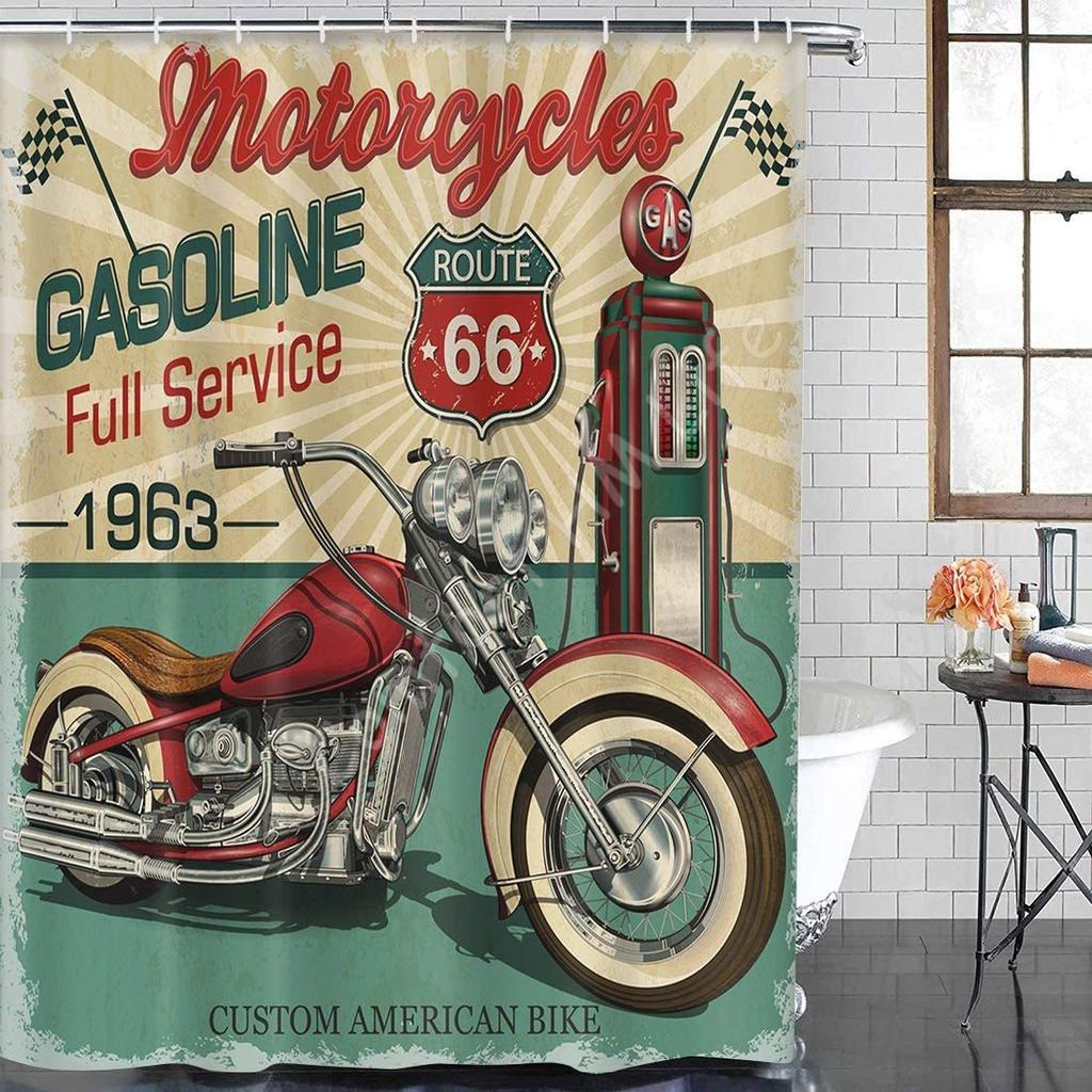 Polyester Fabric Waterproof Shower Curtain Set with 12 Plastic Hooks Home Decorative Bath Curtains US Route 66 Sign 72x78 Inches
