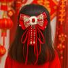 Red Bow Ribbon Hair Clip Tassel Hanfu Hair Ornamen Cute New Year Hairpin  Festival