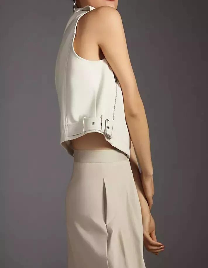 AL KHALID Women's White Real Soft Leather Vest Coat Stylish Handmade Jacket Biker Western