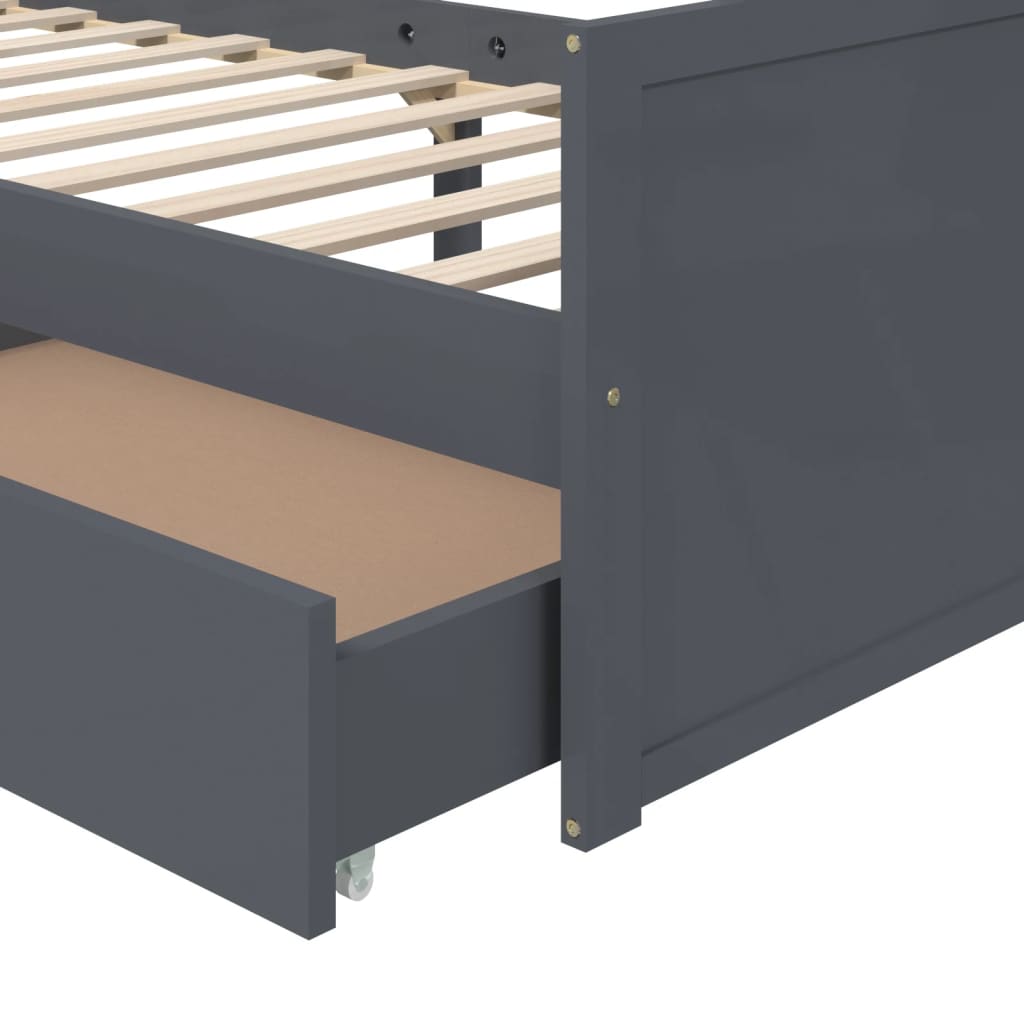 Vidaxl Bed Frame with Drawers, Dark Grey, Pine Wood, 90 X 200 Cm