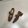 Mary Jane Schuhe eckiger Kopf Einzelschuhe Damen neu retro dicker Absatz 2025 ein Wort Leopardenmuster Samt Schnalle Frühling und Herbst Wildleder Gürtel