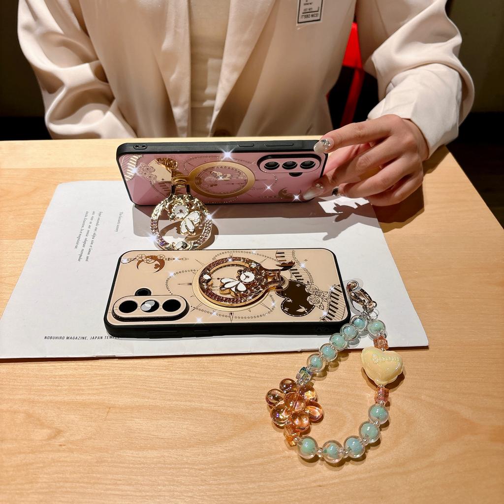 Pro Samsung Galaxy A56 5G Magnetické pouzdro Stojánek TPU+PC Zdobení kamínky Kryt na telefon