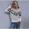 Leopard Gedruckt Frauen Pullover Casual Herbst Winter Knitted Schwarz Weiß Patchwork Langarm Lose Pullover