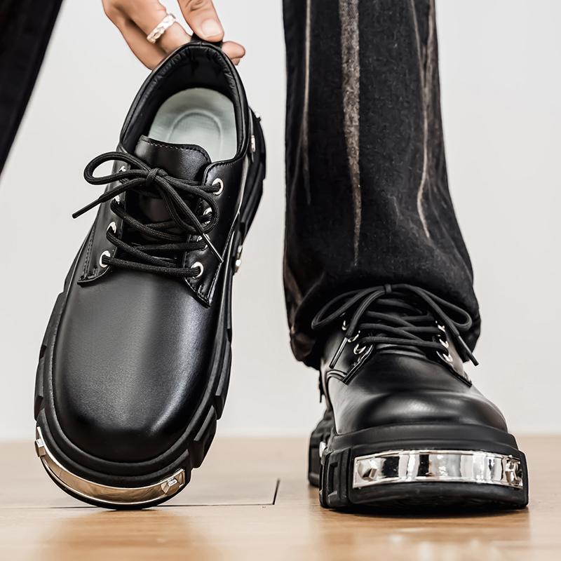 Men Platform Derby Shoes British Style Casual Genuine Leather Shoes Personalized Metal Design Fashion Thick Sole Footwear 39-44