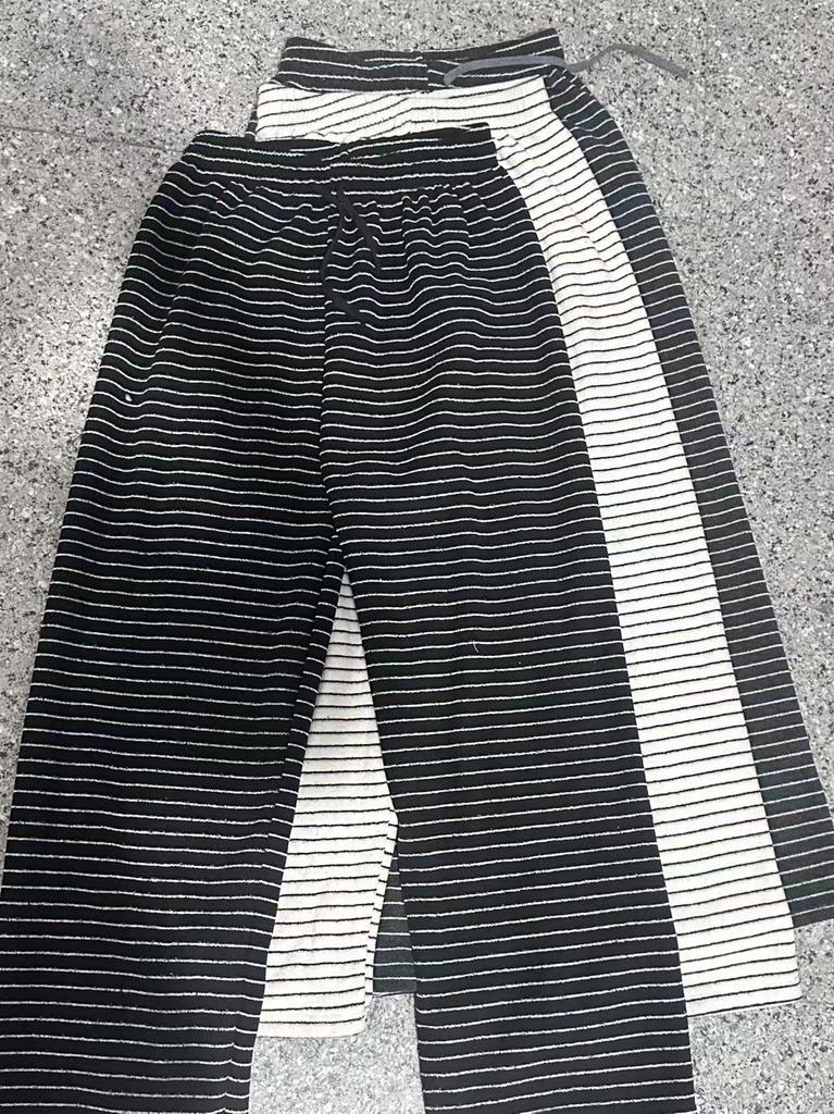 Women's Striped Wide Leg Pants High Waist Drawstring Lazy Style Draped Slim Straight Casual Fall Trousers
