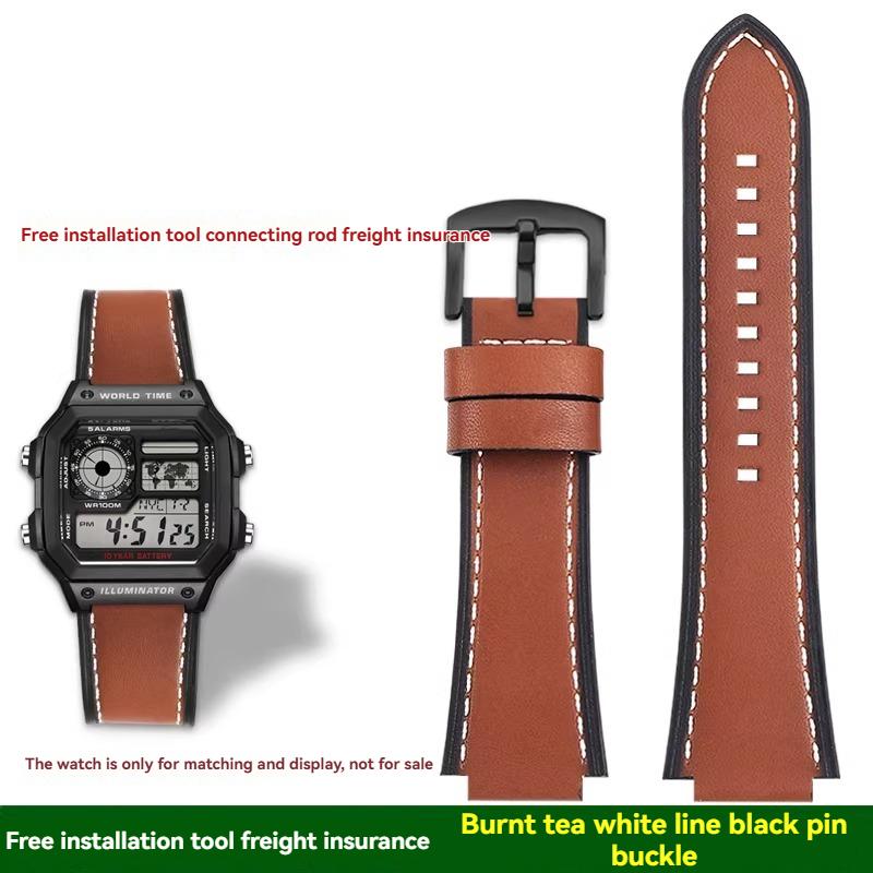 For Casio small square AE1200/1300/1500 SGW-300/400 W-218 men's original genuine leather watch strap accessories