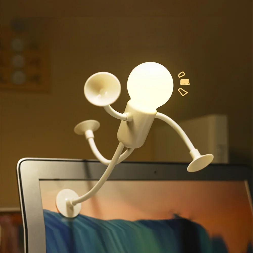 Creative Cartoon Sportsman Night Light Mini Portable Bulb Suction Cup Lights Cute Bendable Desk Lamp for Tabletop Shelves Decor